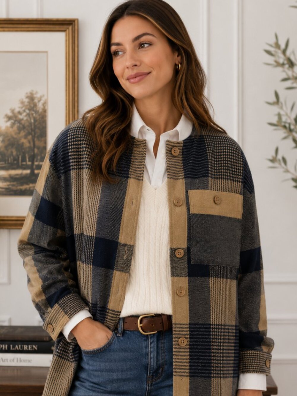 Vintage 90's Robbie Sport Brown Black Wool Plaid Cardigan Top